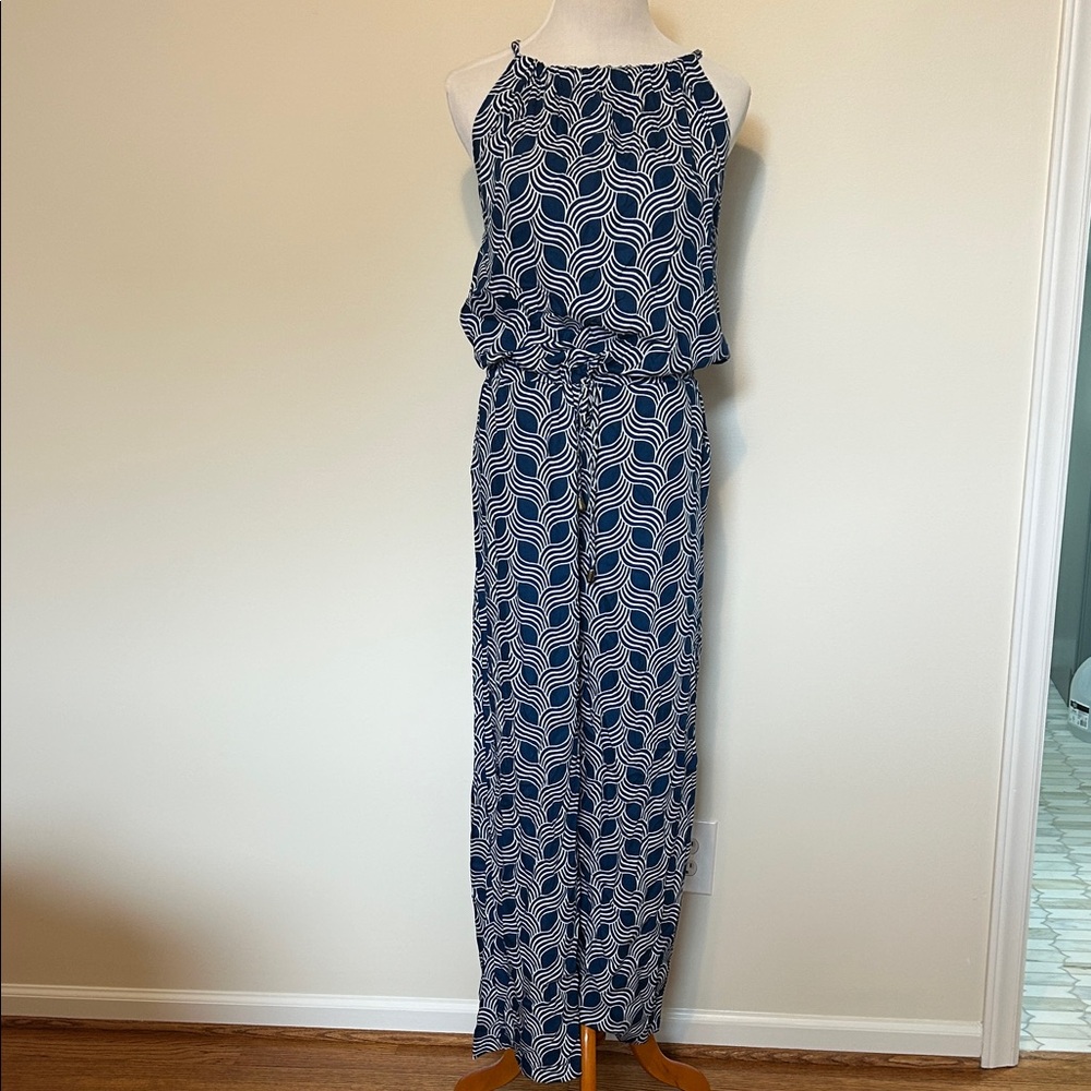 Navy and White Geometric Jumpsuit